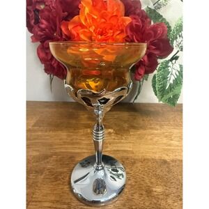 Farber Brothers Krome Kraft Art Deco Stemmed Glass Amber Chrome MCM‎ Barware
